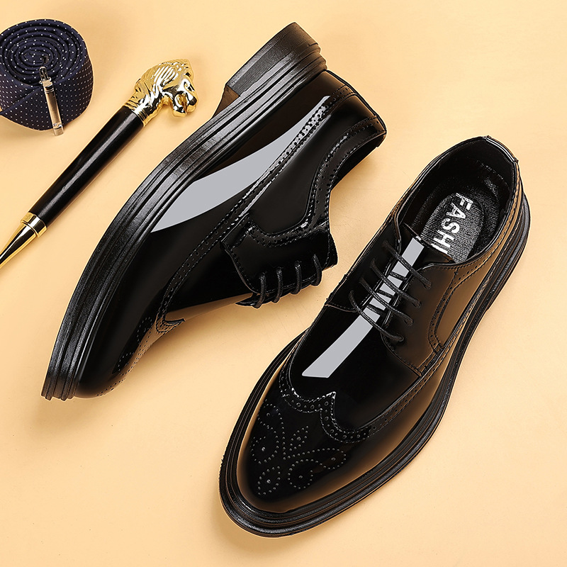 Patent Leather Oxford - Erkek Rugan Deri Brogue Klasik Ayakkabılar