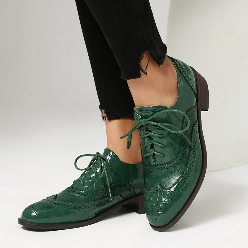Patent Leather Oxford - Kadın Taş Baskılı Brogue Oxford Ayakkabı