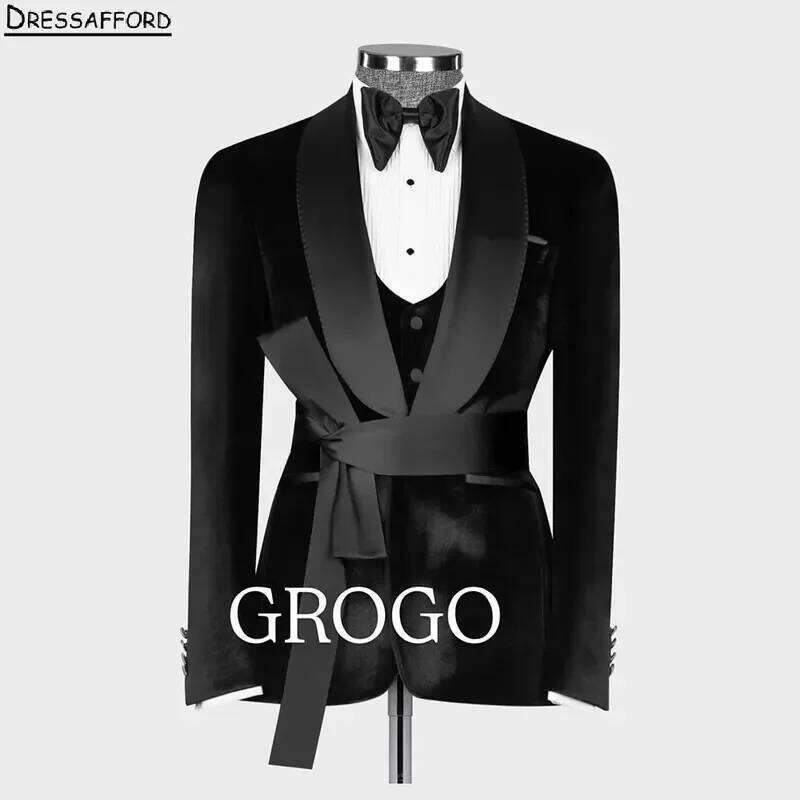 Men'S Formal Wear No Suit - Siyah Düz Resmi Düğün Takımları Kemerli