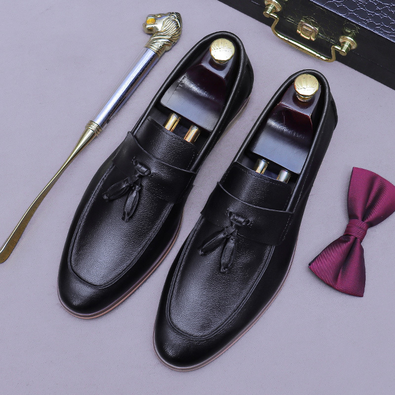 Men Formal Wear Dress - Erkek Püsküllü Hakiki Deri Loaferlar İki