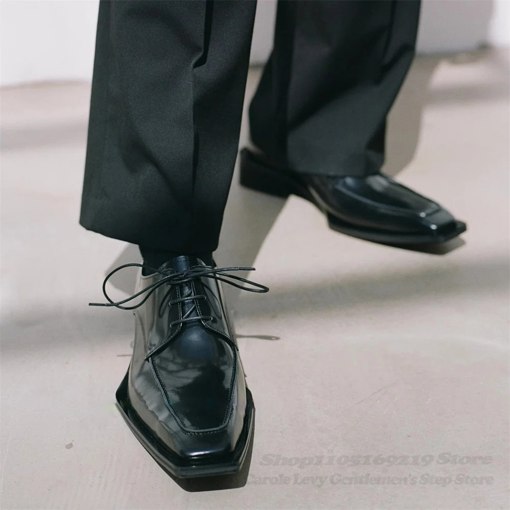 Patent Leather Oxford - Siyah Rugan Deri Erkek 4Cm Topuklu