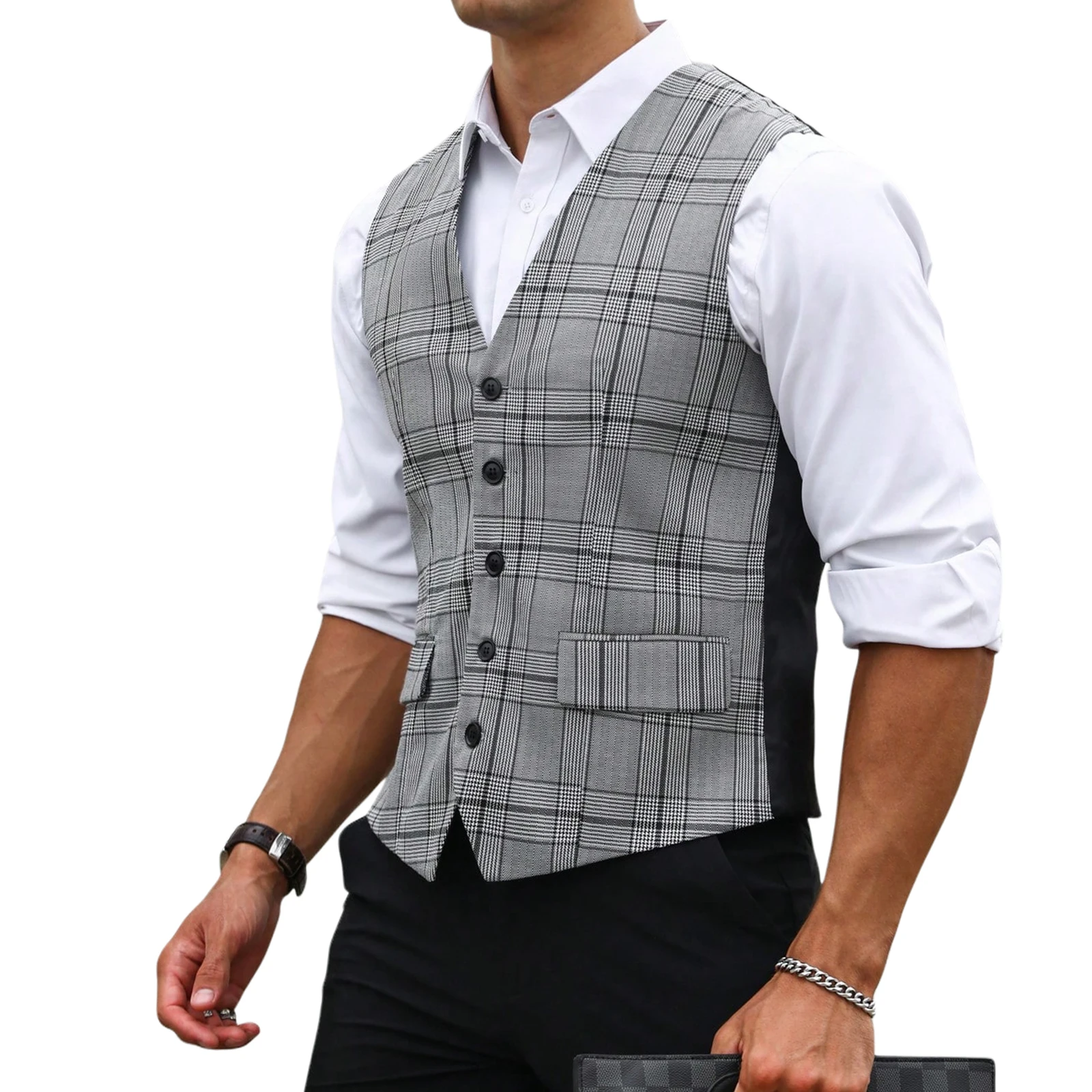 Erkekler Gri Ekose Takım Elbis - Men Formal Wear Vest incelemesi ve fiyatı